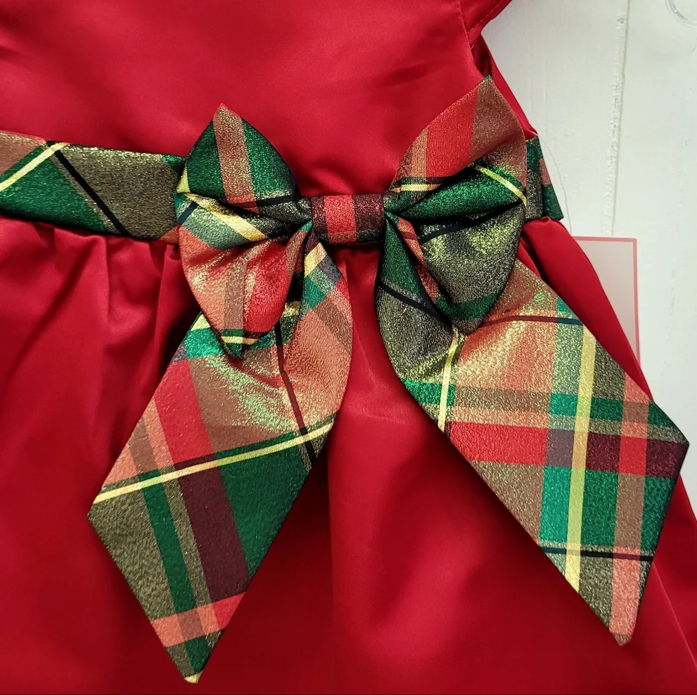 Rare Editions Baby Girl Plaid Bow Detail Satin Dress With Diaper Panty